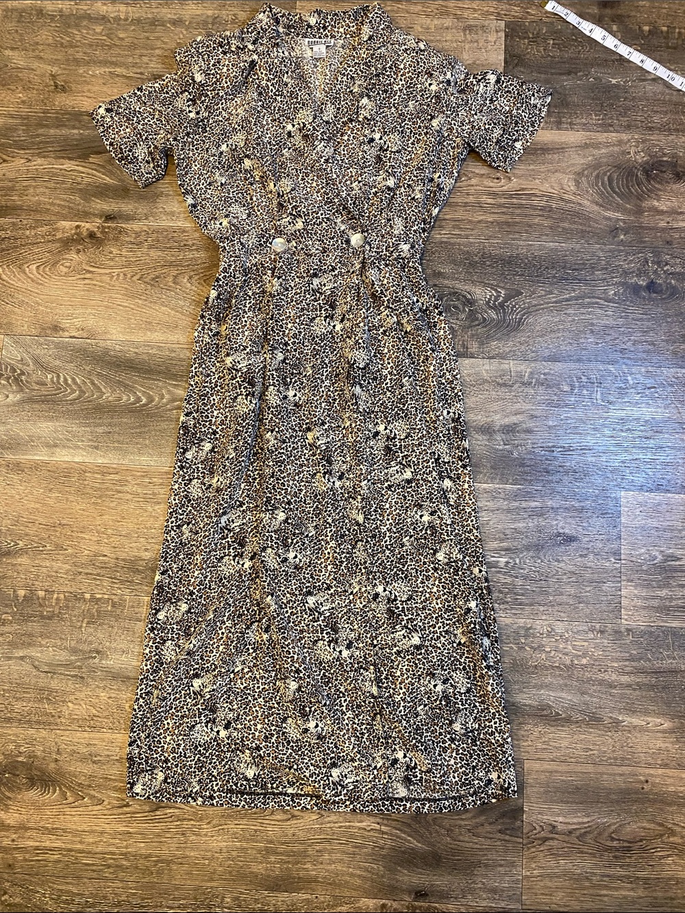 Robbie Bee Leopard-Print Midi Wrap Dress in Brown and Cream